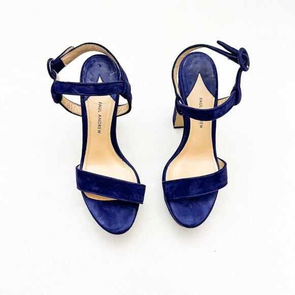 Paul Andrew Blue Suede Strappy Block High Heel Platform Sandal Size 39.5 Italy - Picture 1 of 6